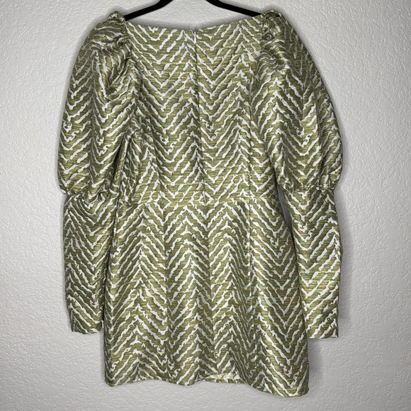 Rotate Puff Sleeve Jacquard Mini Dress Metallic 10 Holiday New Years Going Out - Picture 5 of 13